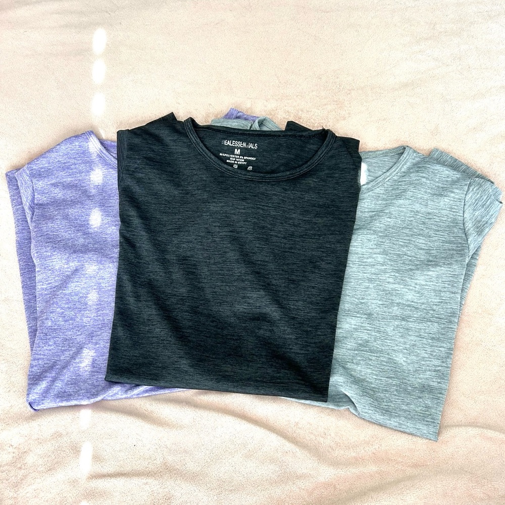 Real Essentials (M) Purple, Black, Grey Athletic Shirts | 3 Pack - Picture 1 of 8